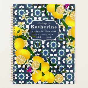 Lemon Mediterranean Tiles Navy Blue White Planner