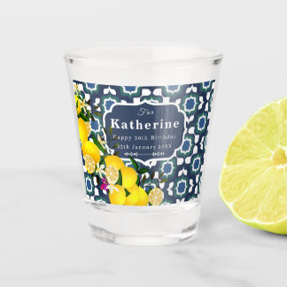 Lemon Mediterranean Tiles Navy Blue White Shot Glass