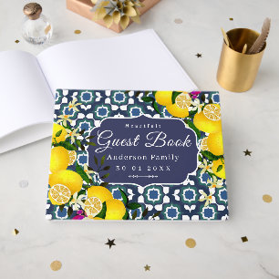 Lemon Mediterranean Tiles Navy Guest Book