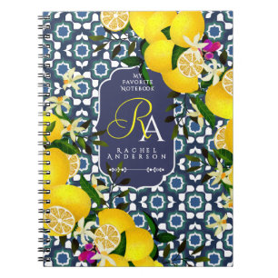 Lemon Mediterranean Tiles Navy Notebook