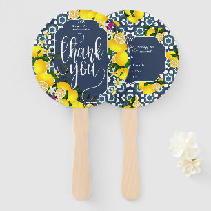 Lemon Mediterranean Tiles Navy White Thank You Hand Fan