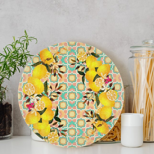 Lemon Mediterranean Tiles Orange Cutting Board (Lemon Mediterranean Tiles Orange Cutting Board)