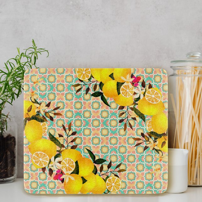 Lemon Mediterranean Tiles Orange Cutting Board (Lemon Mediterranean Tiles Orange Cutting Board)