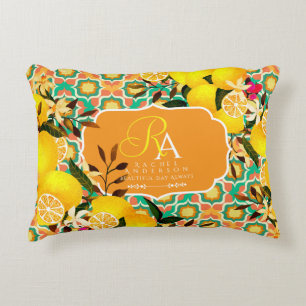 Lemon Mediterranean Tiles Orange Decorative Cushion