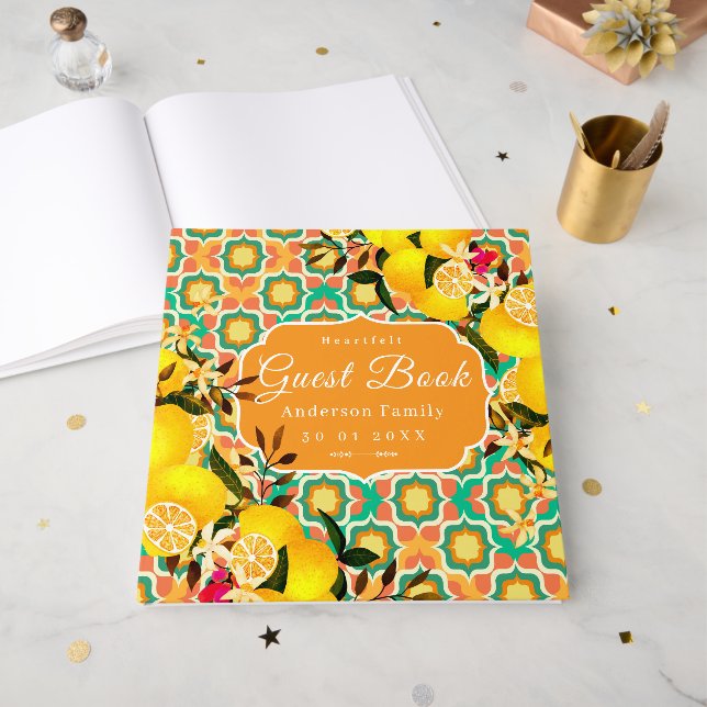 Lemon Mediterranean Tiles Orange Guest Book (Front Open)