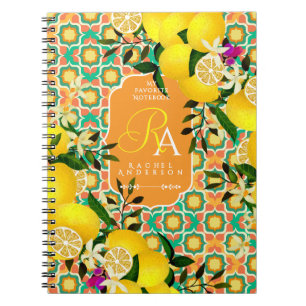 Lemon Mediterranean Tiles Orange Notebook