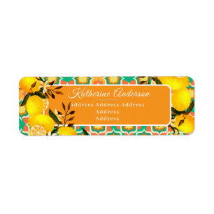 Lemon Mediterranean Tiles Orange Return Address Label