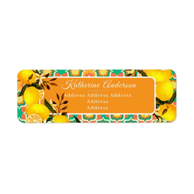 Lemon Mediterranean Tiles  Orange Return Address Label (Front)