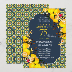Lemon Mediterranean Yellow Blue 75th invitation