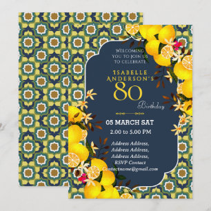 Lemon Mediterranean Yellow Blue 80th invitation
