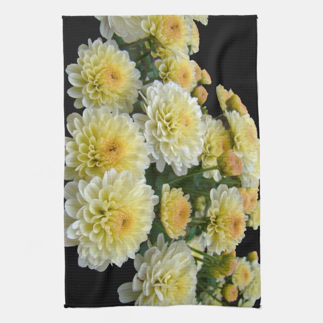 Lemon Meringue Chrysanthemums Tea Towel (Vertical)