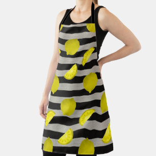 Lemon Modern Black & White Stripes Apron