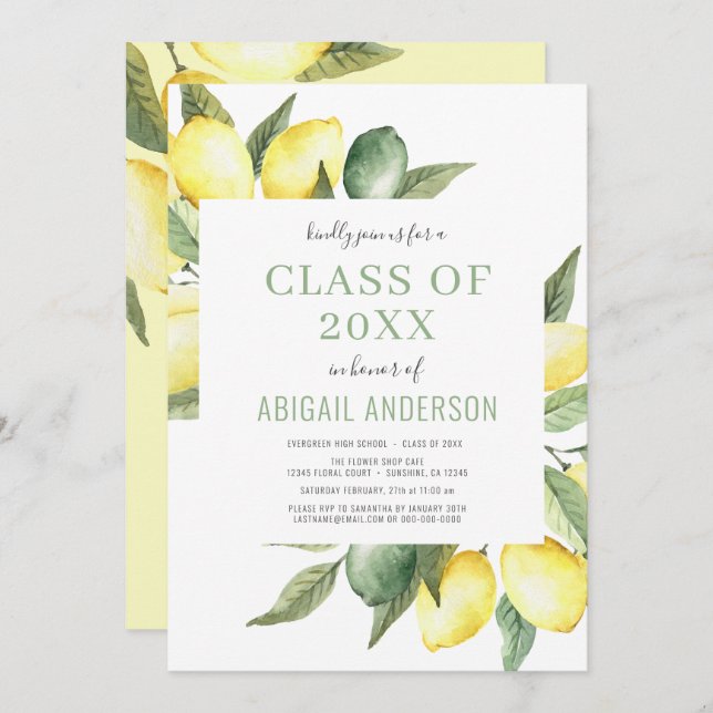 Lemon Modern Citrus Class of 2023 Graduation Invitation (Front/Back)