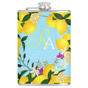 Lemon Monogram Blue Hip Flask