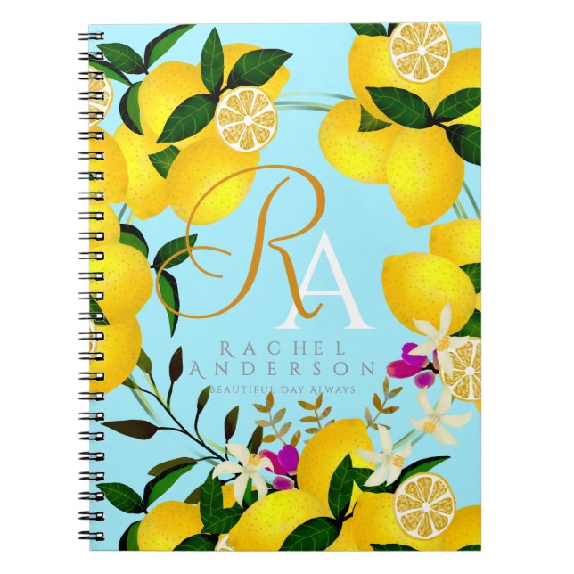 Lemon Monogram Blue Notebook (Front)