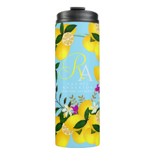 Lemon Monogram Blue Thermal Tumbler