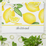 Lemon Monogram Botanical Pattern  Tea Towel<br><div class="desc">This monogram design features a watercolor lemon pattern with solid white at the top for your name.</div>