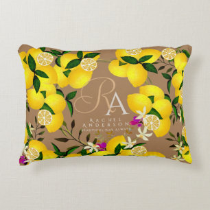 Lemon Monogram Brown Decorative Cushion