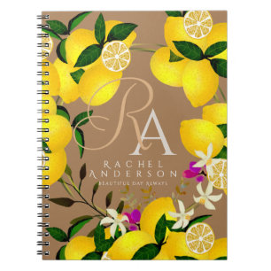 Lemon Monogram Brown Notebook
