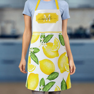 Lemon Monogram Initial Botanical Yellow Apron