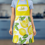 Lemon Monogram Initial Botanical Yellow Citrus Apron<br><div class="desc">This monogram apron features a watercolor lemon pattern with yellow frame at the top where your initial and name can be added.</div>