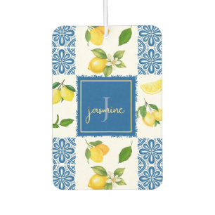 Lemon Monogram Name French Country Tile Pattern Car Air Freshener