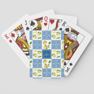 Lemon Monogram Name French Country Tile Pattern Playing Cards
