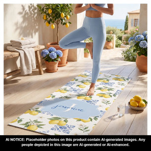 Lemon Monogram Name French Country Tile Pattern Yoga Mat
