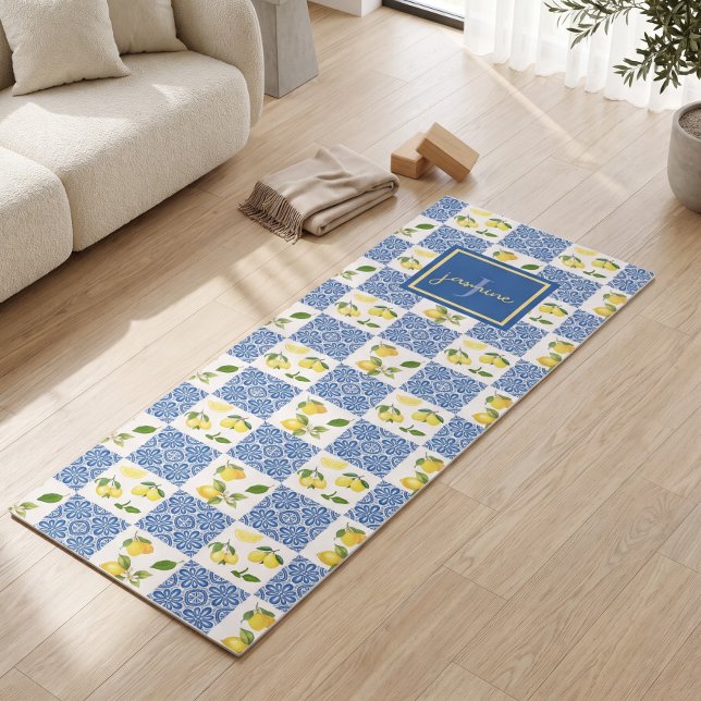 Lemon Monogram Name French Country Tile Pattern Yoga Mat (Creator Uploaded)