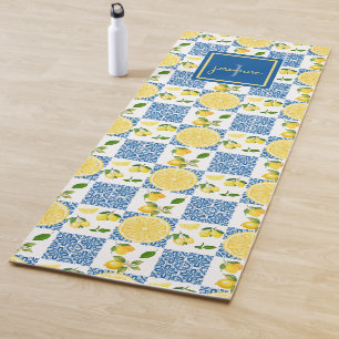 Lemon Monogram Name French Country Tile Pattern Yoga Mat