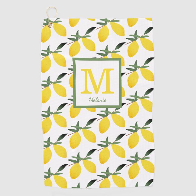 Lemon Monogram Name Golf Towel (Front)