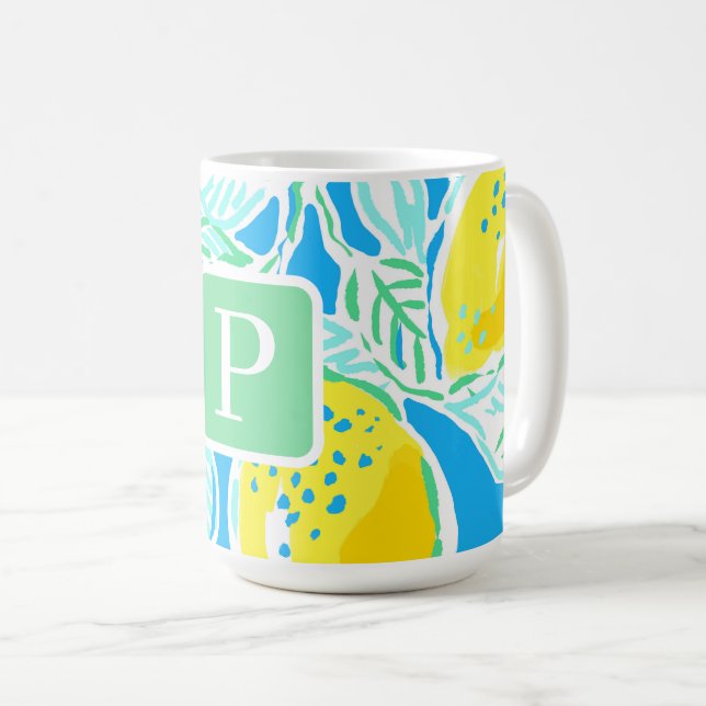 Lemon Monogram Preppy Coffee Mug (Front Right)