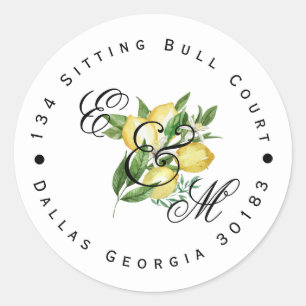 Lemon Monogram Return Address Classic Round Classic Round Sticker