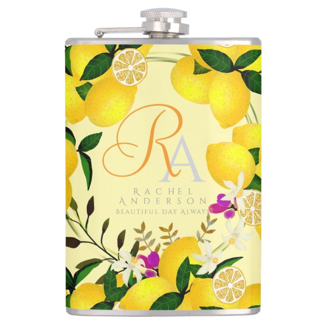 Lemon Monogram Yellow Hip Flask (Front)