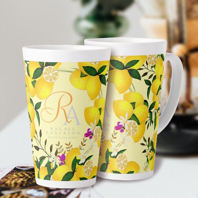 Lemon Monogram Yellow Latte Mug (Creator Uploaded)