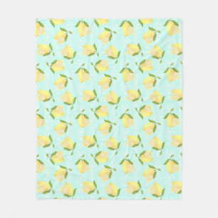 Lemon Motif  Love Blue Fleece Blanket