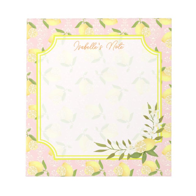 Lemon Motif  Love Peach Notepad (Front)