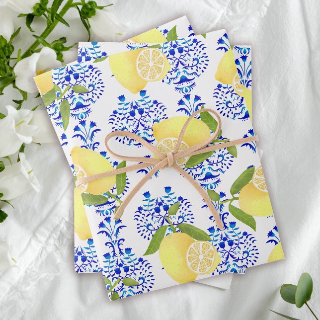 Lemon Motif  Love White Wrapping Paper Sheet (Lemon wrapping for the summer.)
