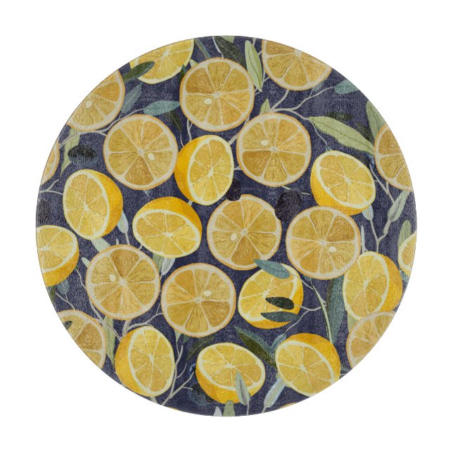 Lemon, olive branch, seamless vintage. cutting board (Front)