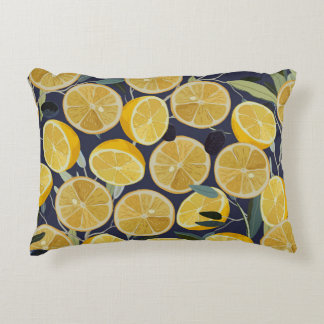 Lemon, olive branch, seamless vintage. decorative cushion
