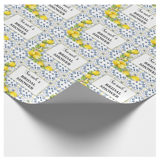 Lemon on Blue Tiles Bridal Shower Wrapping Paper (Creator Uploaded)