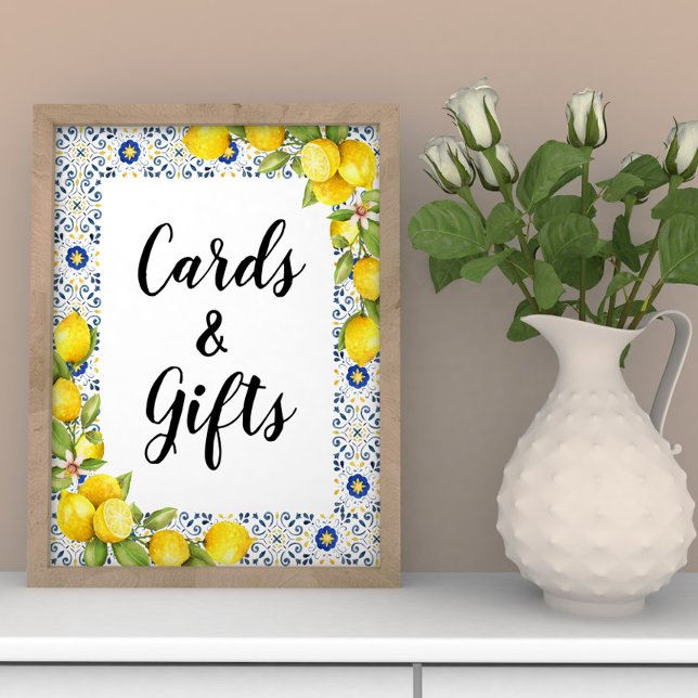 Lemon on blue tiles Cards and Gifts Sign (Creator Uploaded)
