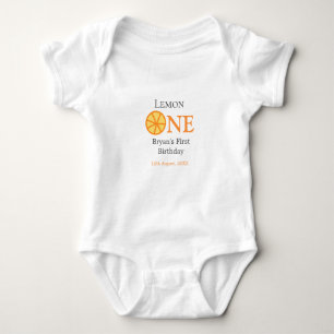 Lemon one happy 1st birthday orange grey retro boh baby bodysuit