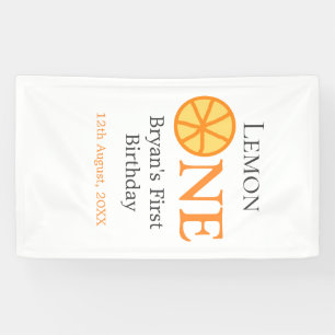 Lemon one happy 1st birthday orange grey retro boh banner