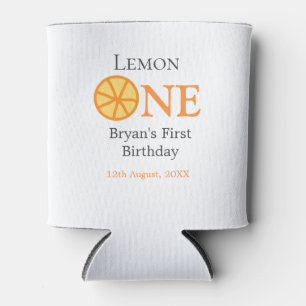 Lemon one happy 1st birthday orange grey retro boh can cooler