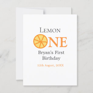 Lemon one happy 1st birthday orange grey retro boh postcard