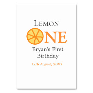 Lemon one happy 1st birthday orange grey retro boh table number