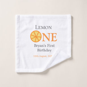 Lemon one happy 1st birthday orange grey retro boh wash cloth