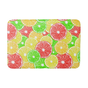 Lemon, orange, grapefruit and lime slices pattern bath mat