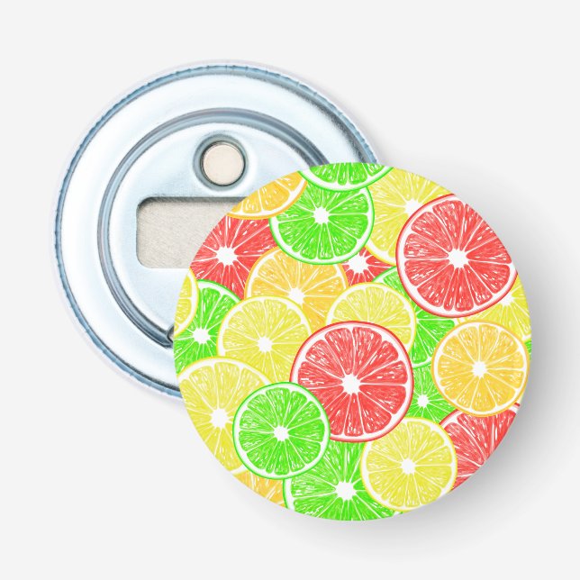 Lemon, orange, grapefruit and lime slices pattern bottle opener (Front)
